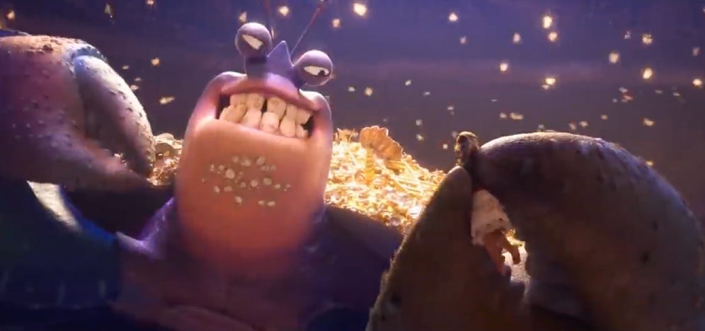 Tamatoa puts the pinch on Moana.