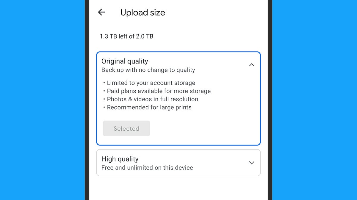 Choose your upload size.