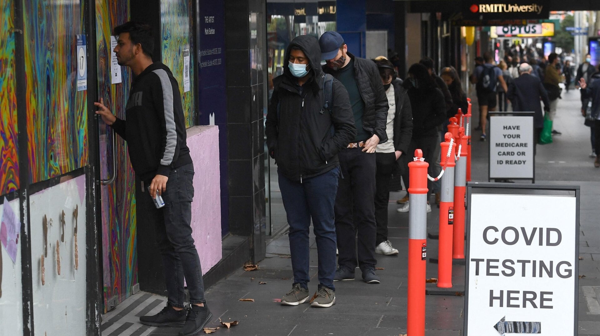 People waiting in at a covid-19 testing station in Melbourne, Australia on May 25, 2021
