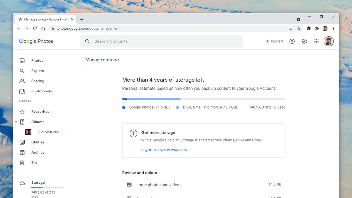 Google will tell you roughly how much room you’ve got left, even on paid plans.