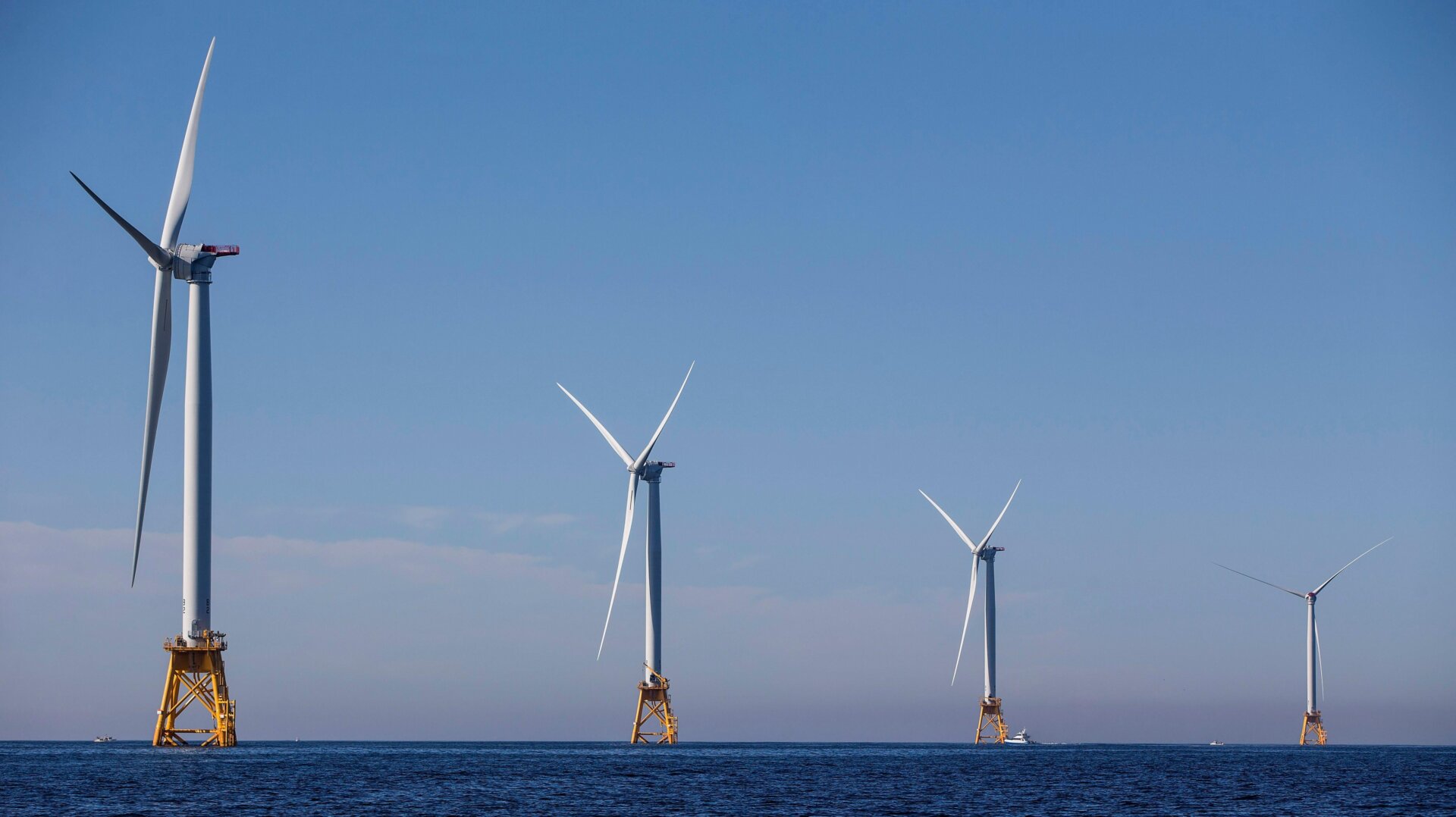 Turbines on the Block Island Wind Farm off the coast of Rhode Island.