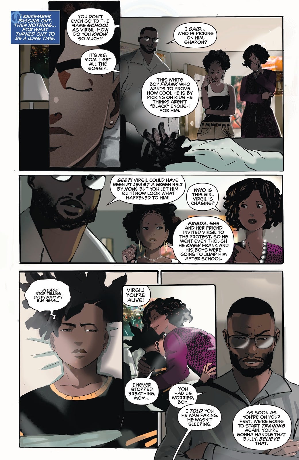 Virgil’s family checking in on him in Milestone Returns Zero: Infinite Edition.