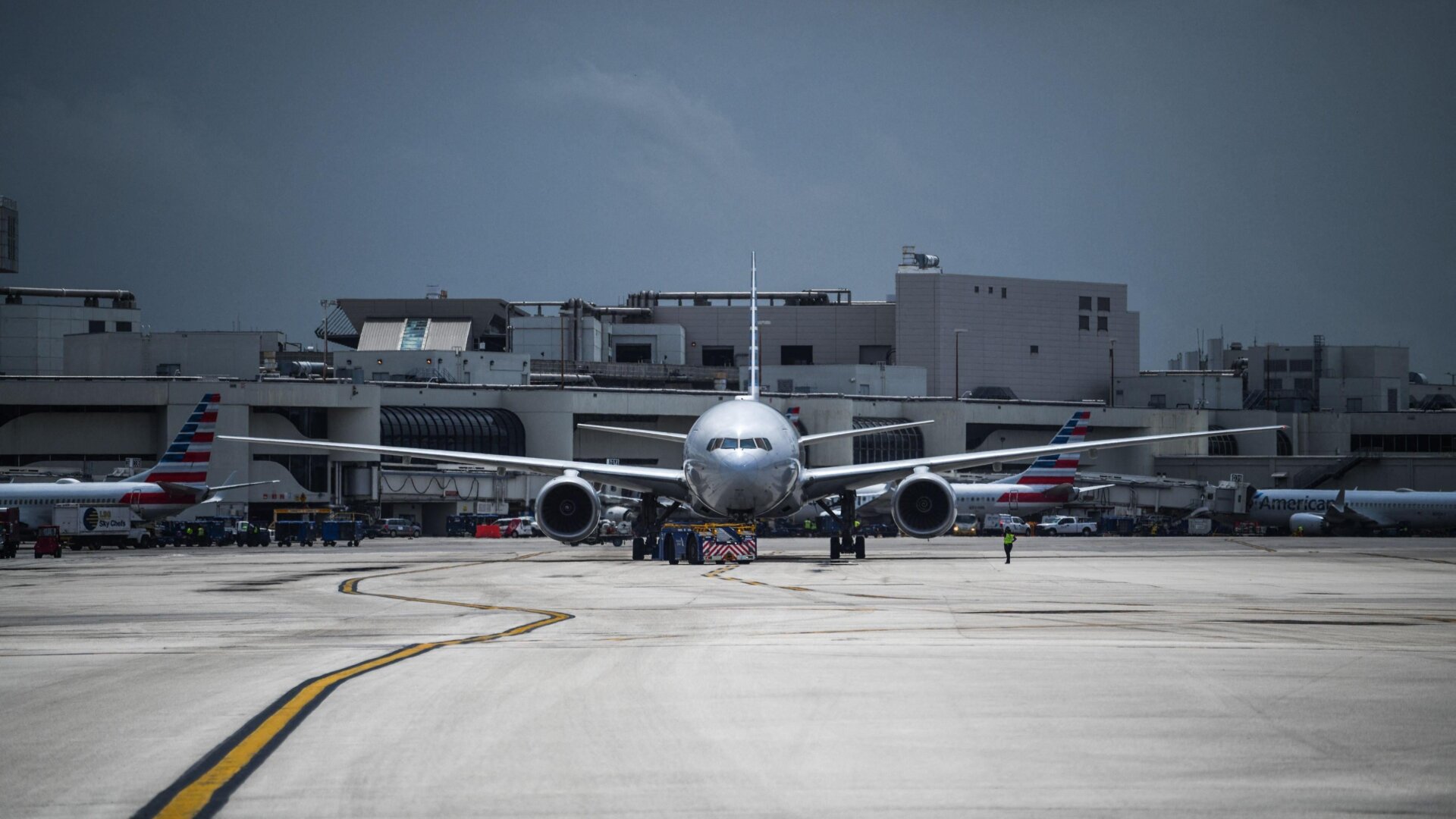 An American Airlines plane prepares to takes off from the Miami International Airport in Miami, on June 16, 2021.