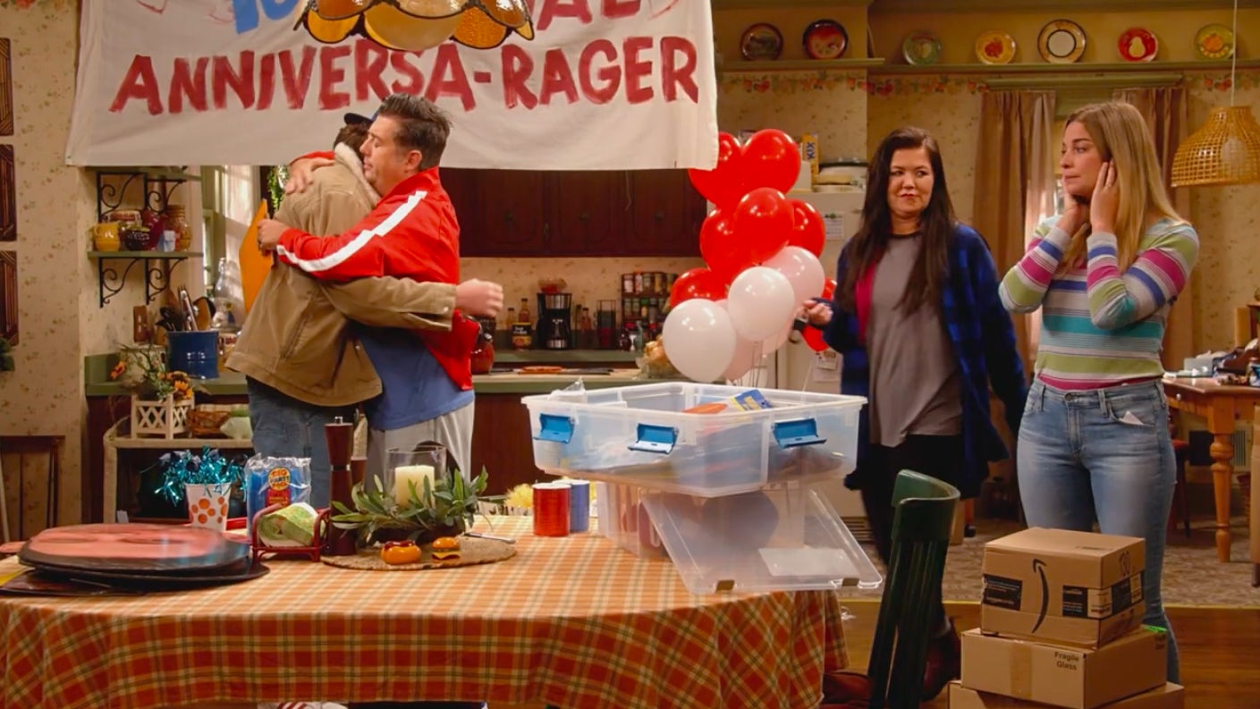 Kevin and Neil, who are just friends, commiserating in front of Patty and Allison.