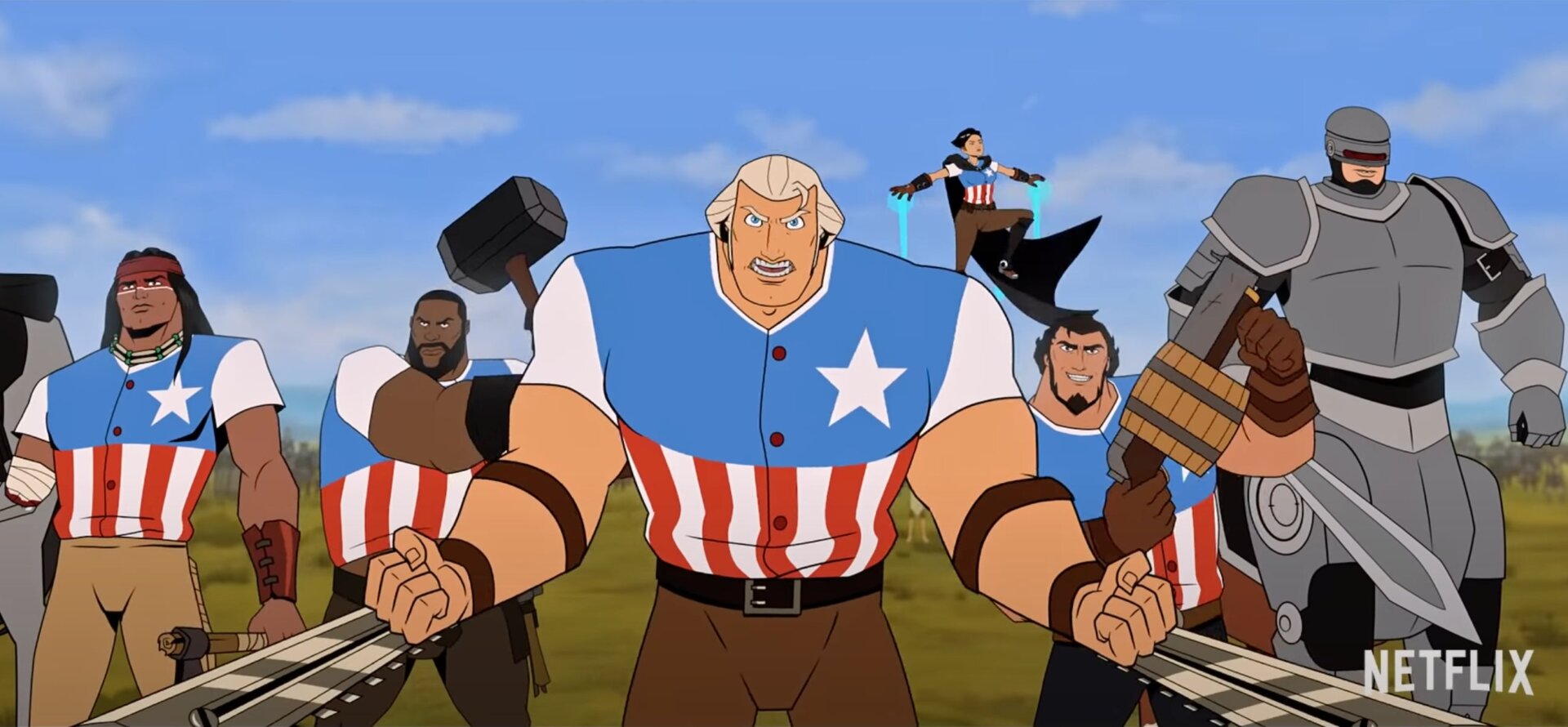 L-to-r: Geronimo, the Blacksmith, George Washington, Thomas Edison, Sam Adams, and Paul Revere.