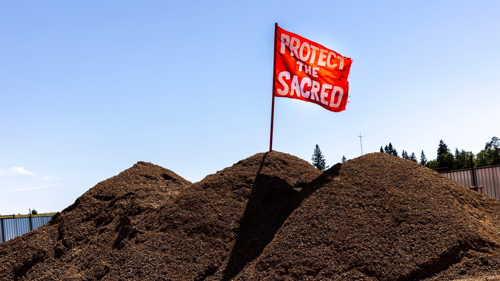 A flag at the Line 3 pipeline pumping station near the Itasca State Park, Minnesota on June 7, 2021.