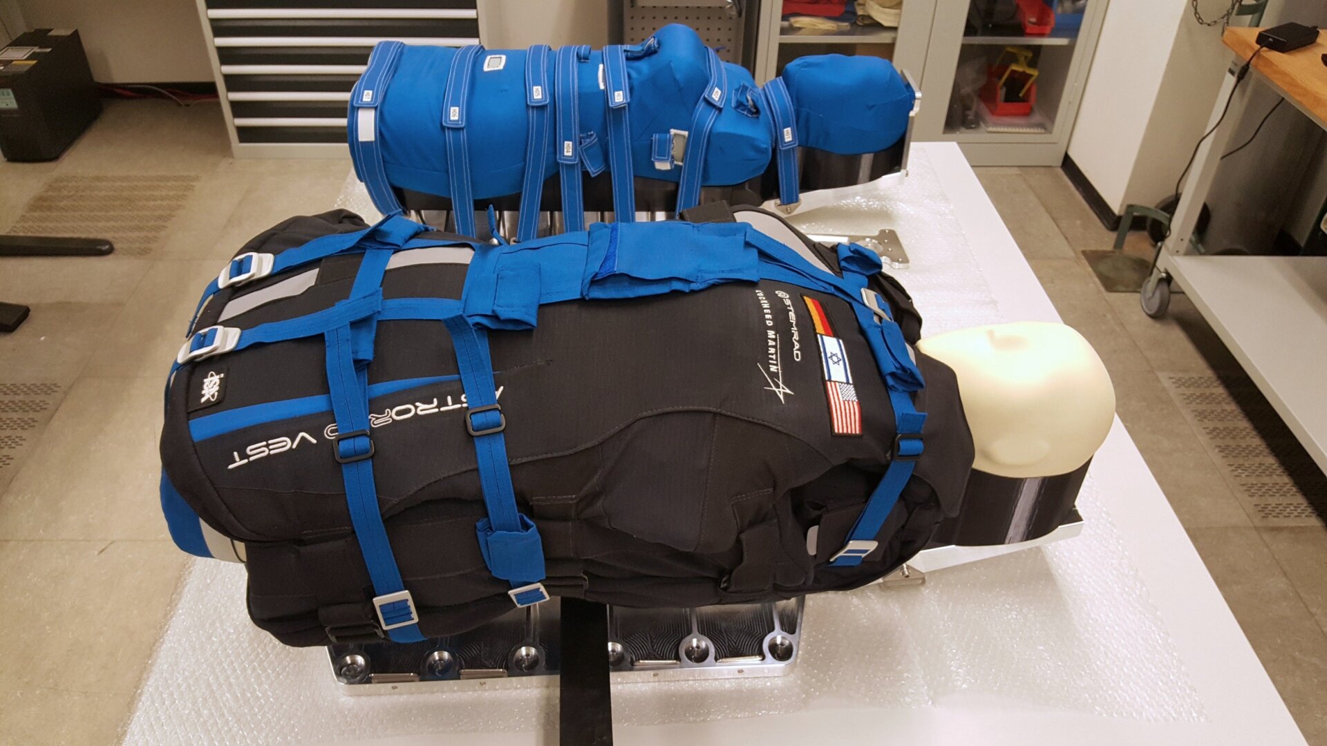 The two test torsos, one of which is equipped with a new vest to protect against radiation. 