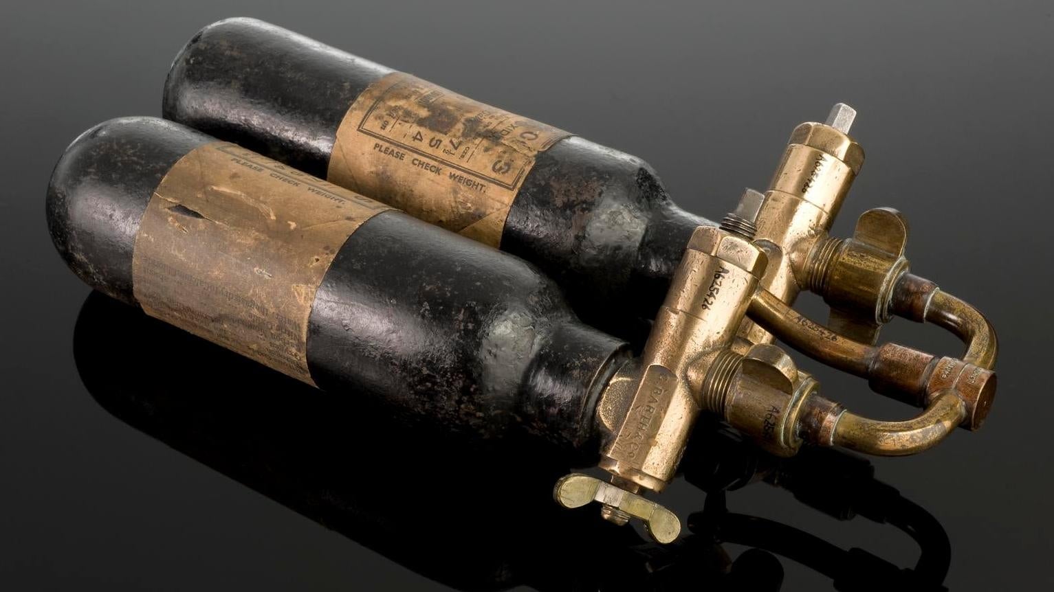 Laughing gas has been used as an anesthetic by doctors for centuries, as illustrated by these empty nitrous oxide cylinders used in the UK between 1915-1940.