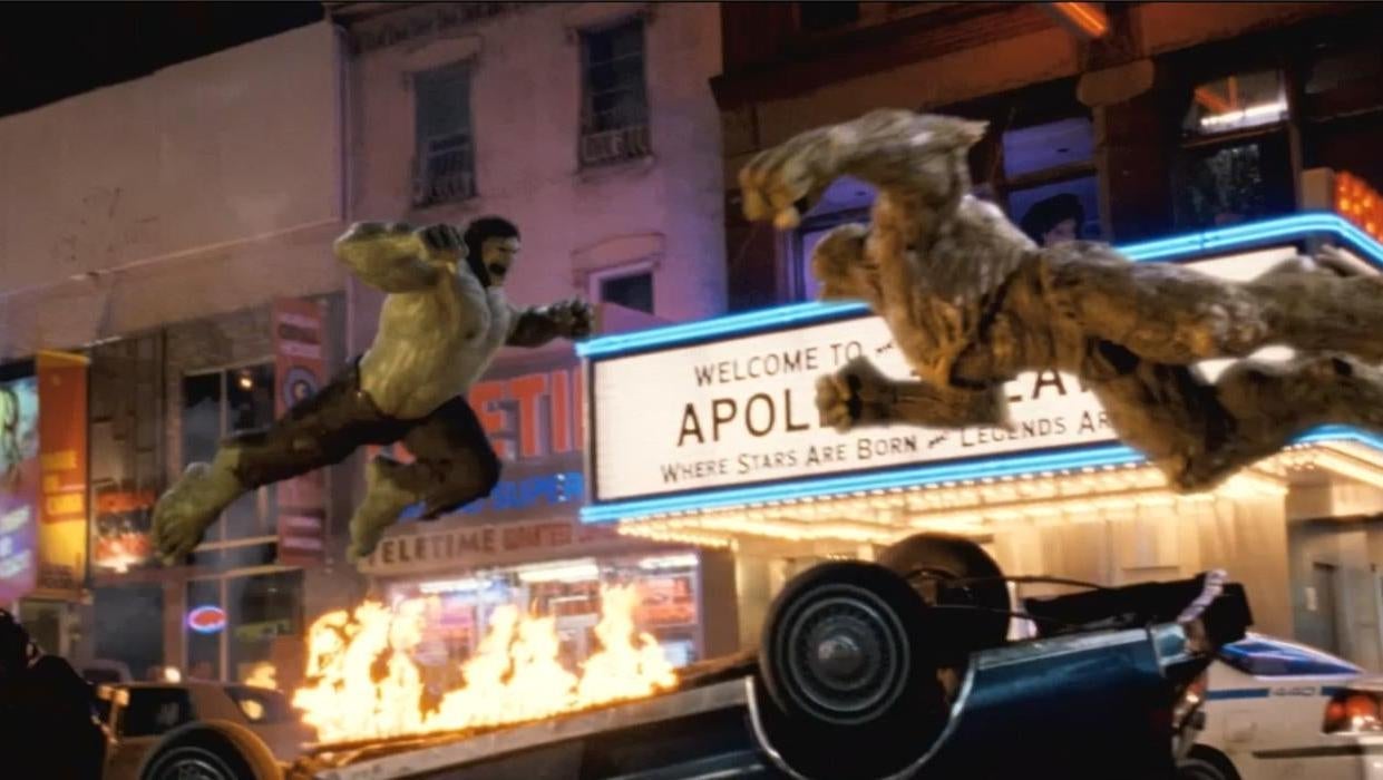 Hulk fights Abomination in The Incredible Hulk.