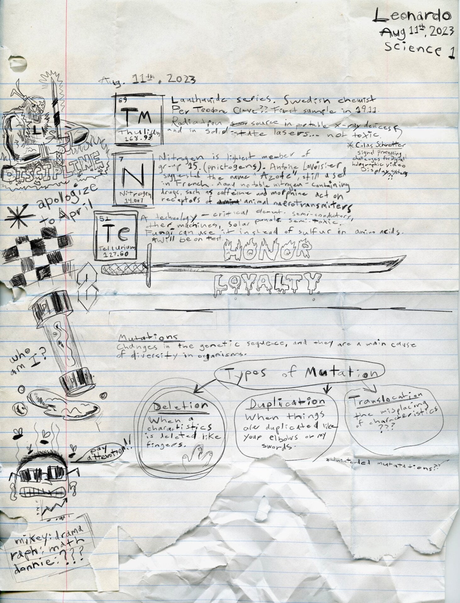Seth Rogen’s Leonardo notebook page.