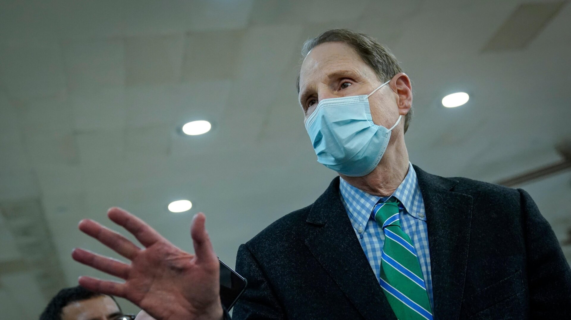 Sen. Ron Wyden (D-OR) speaks to reporters after a vote at the U.S. Capitol on February 8, 2021 in Washington, DC.