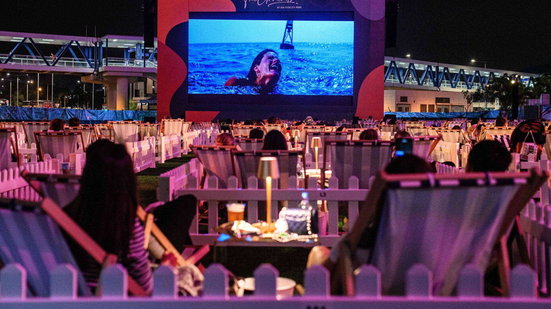 People in Hong Kong enjoy an outdoor movie screening on November 10, 2020.