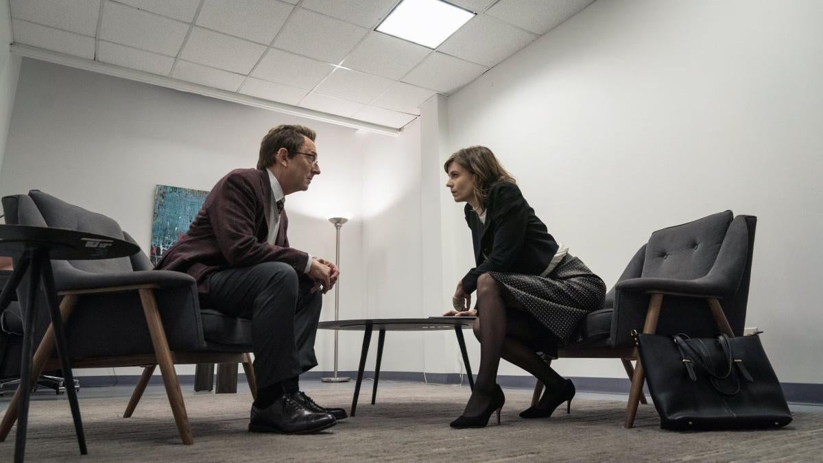 Leland (Michael Emerson) and Kristen (Katja Herbers) have words.