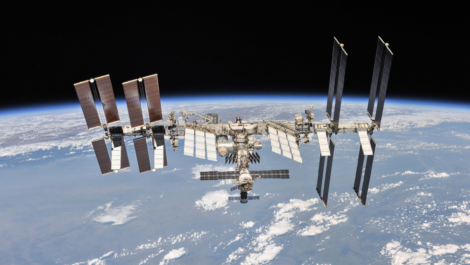 The ISS in low Earth orbit.