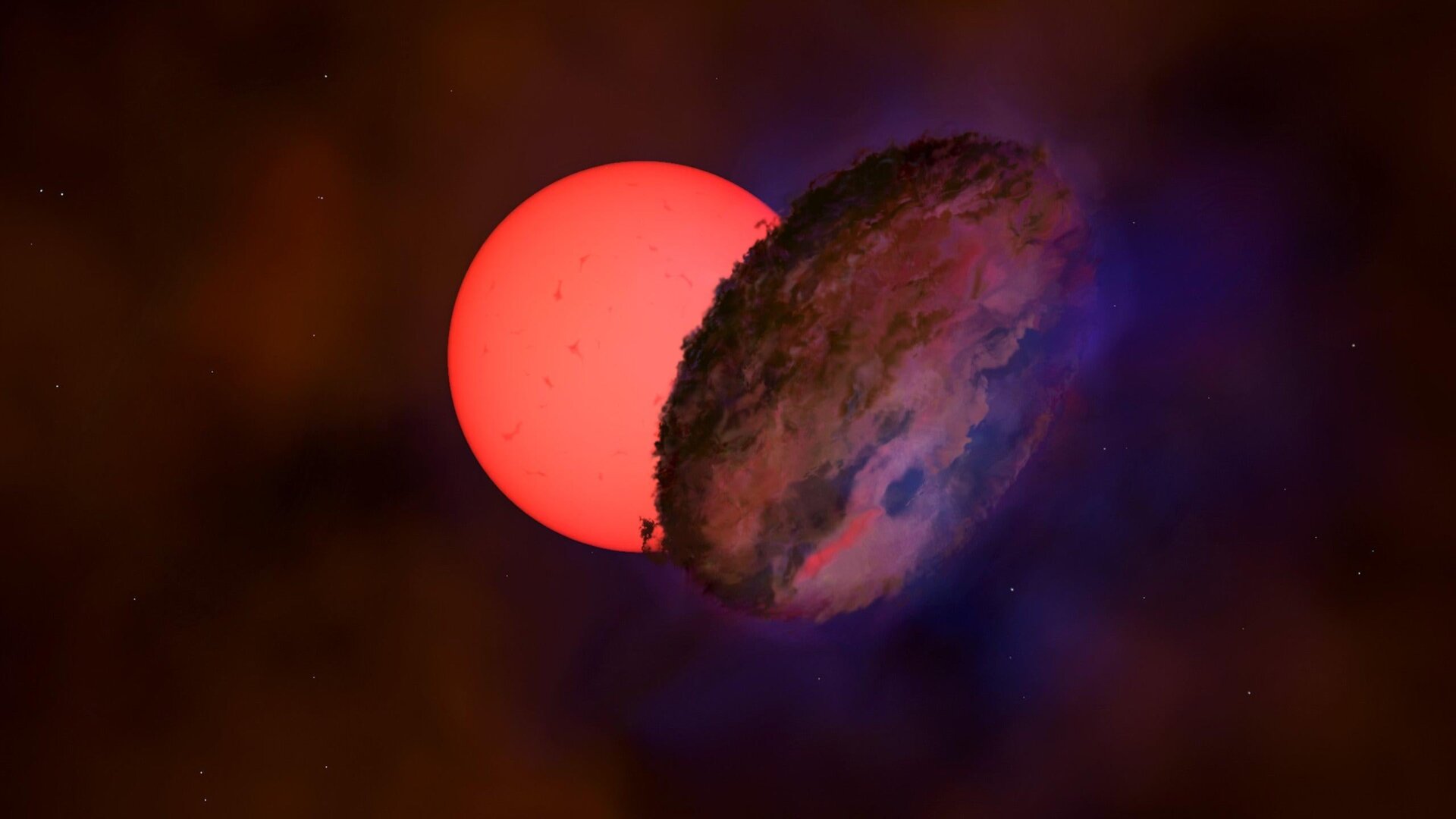 Artist’s conception of the dark mystery object passing in front of the giant star.