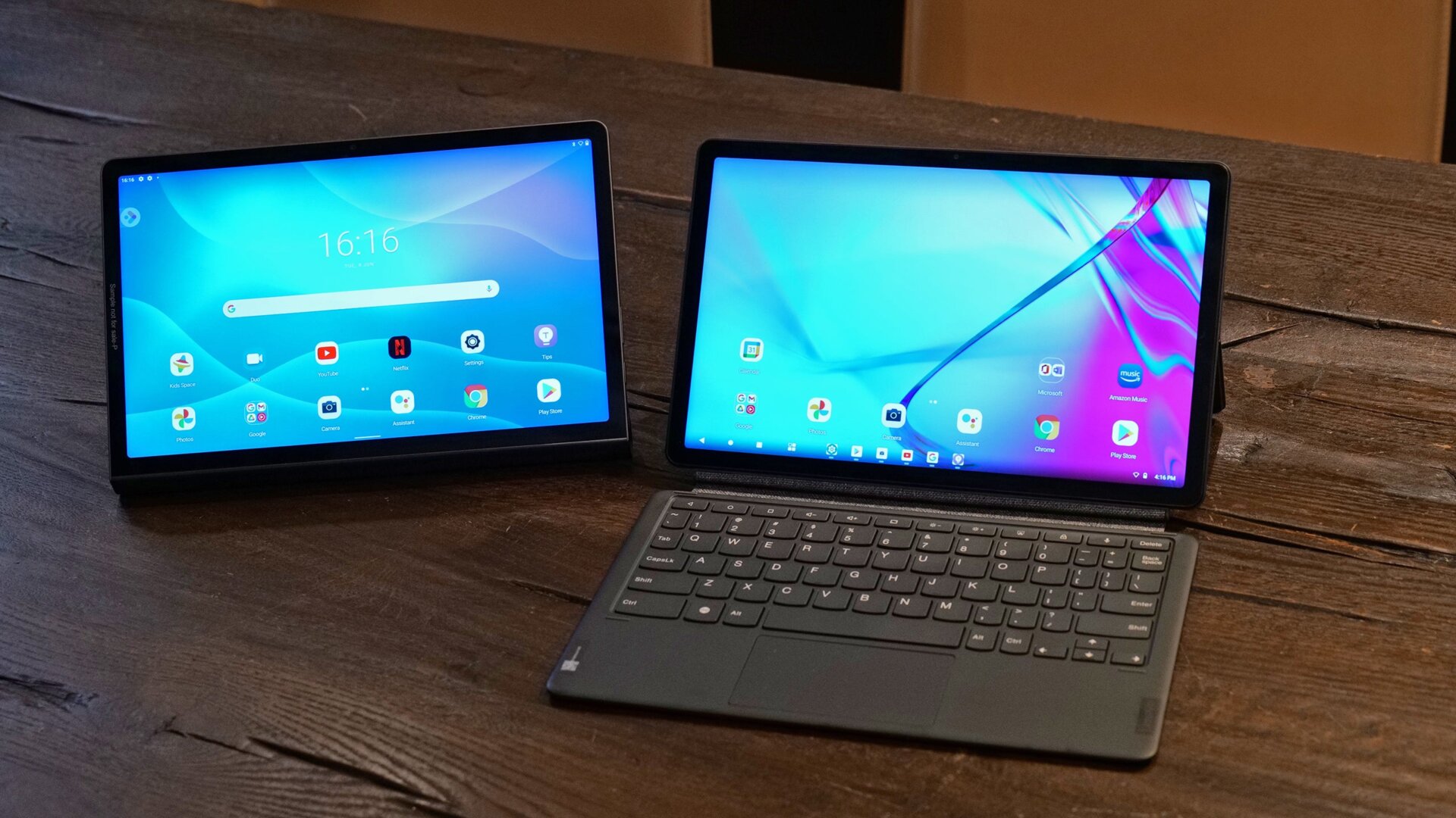 The Lenovo Yoga Tab 11 (left) and the Lenovo Tab P11 Plus (right). 