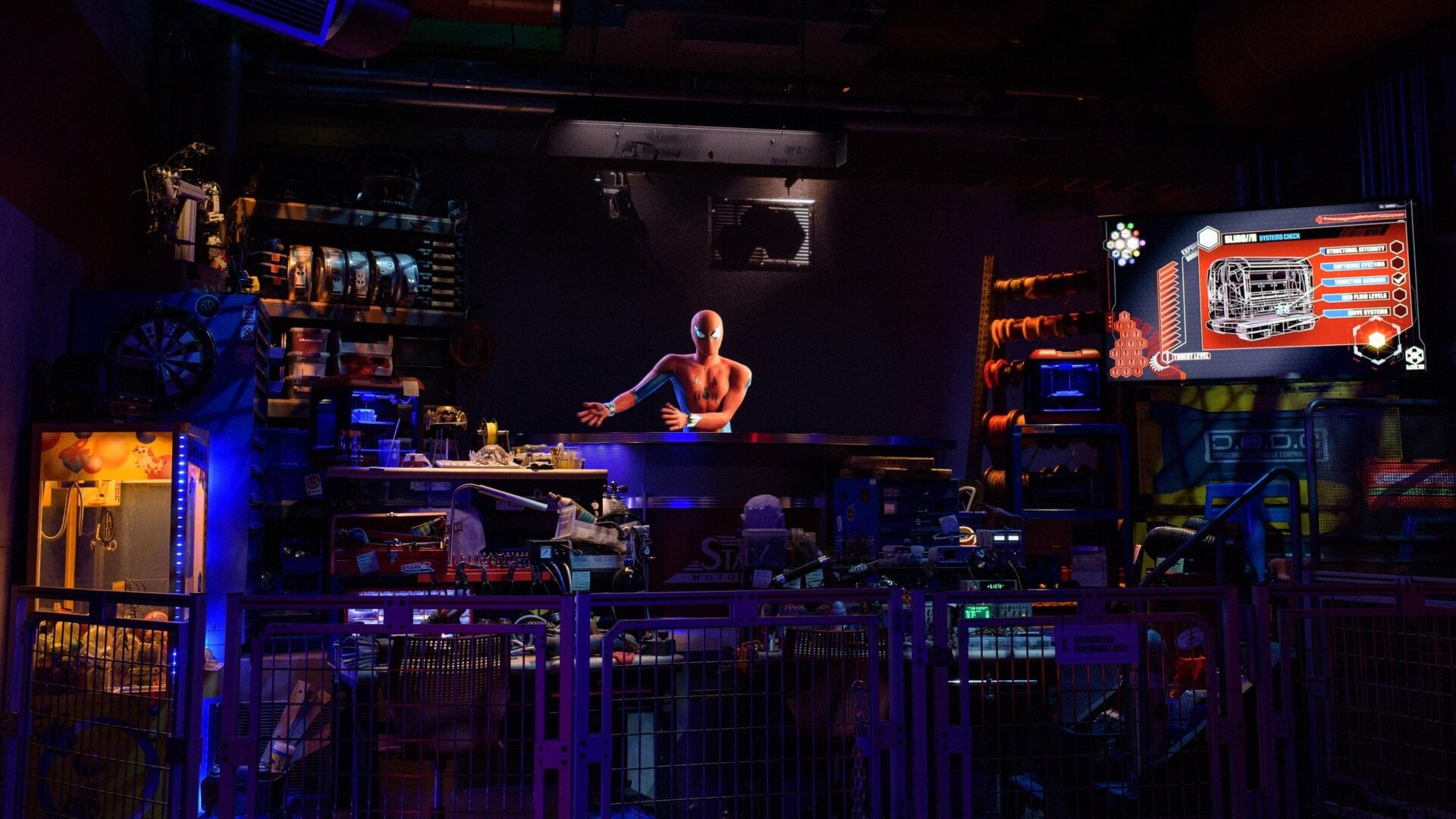 The pre-show for Web-Slingers. It’s very dark but if you look above the film canisters to your left, Spider-Man’s right, you see the Death Star.