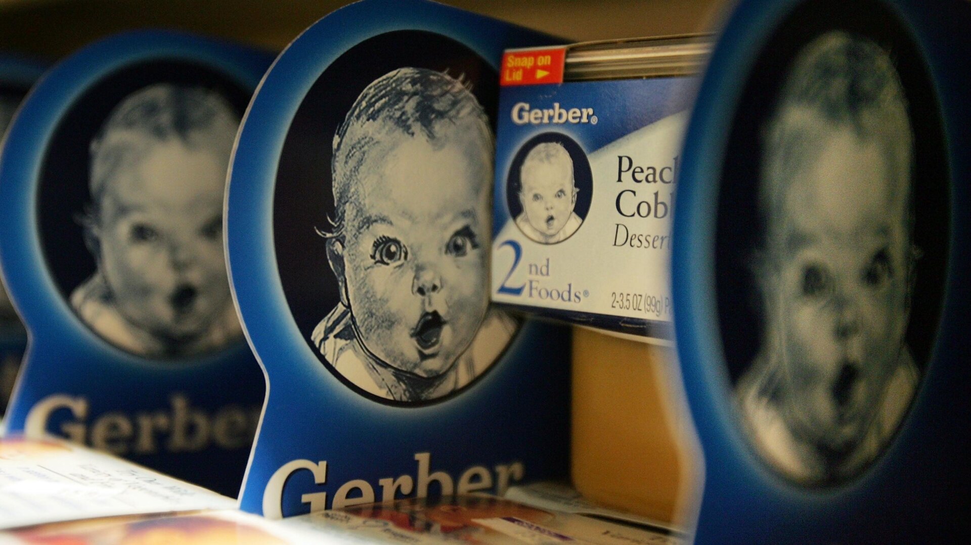 Gerber baby food products on a supermarket shelf April 12, 2007 in New York City.