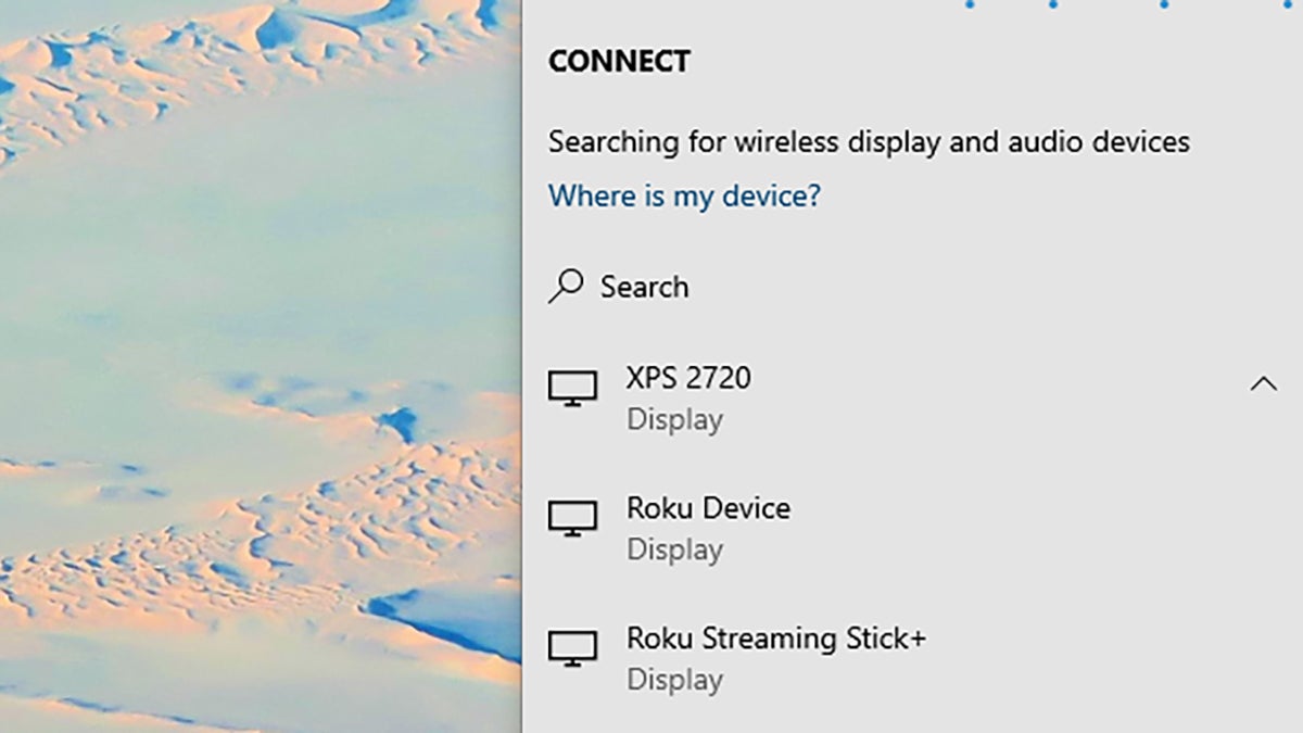 Looking for wireless displays in Windows.