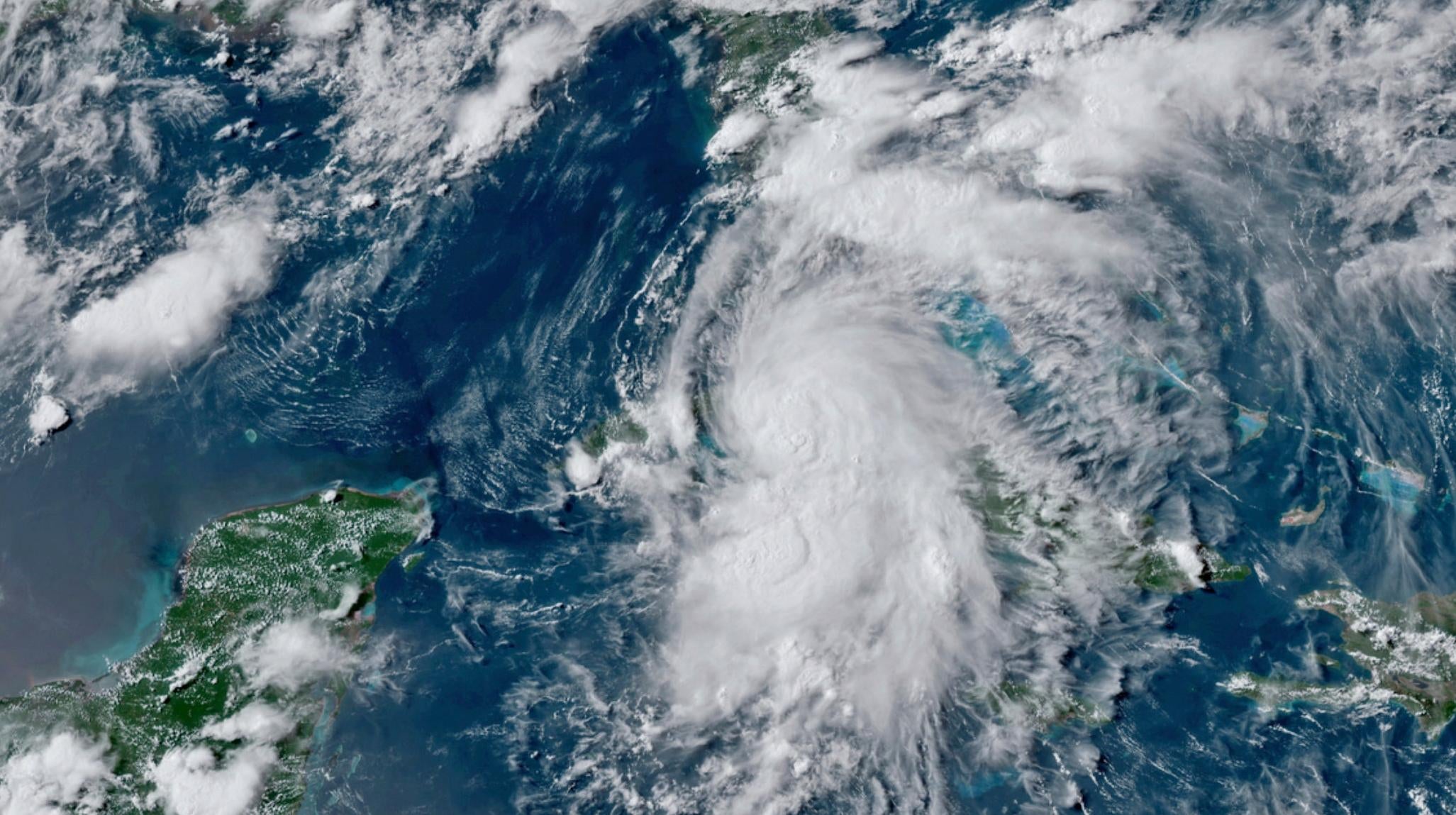 A satellite image of Tropical Storm Elsa.
