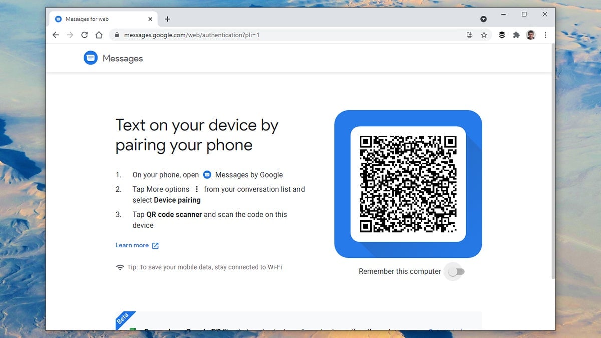 The Google Messages web interface is available on any laptop with a web browser.