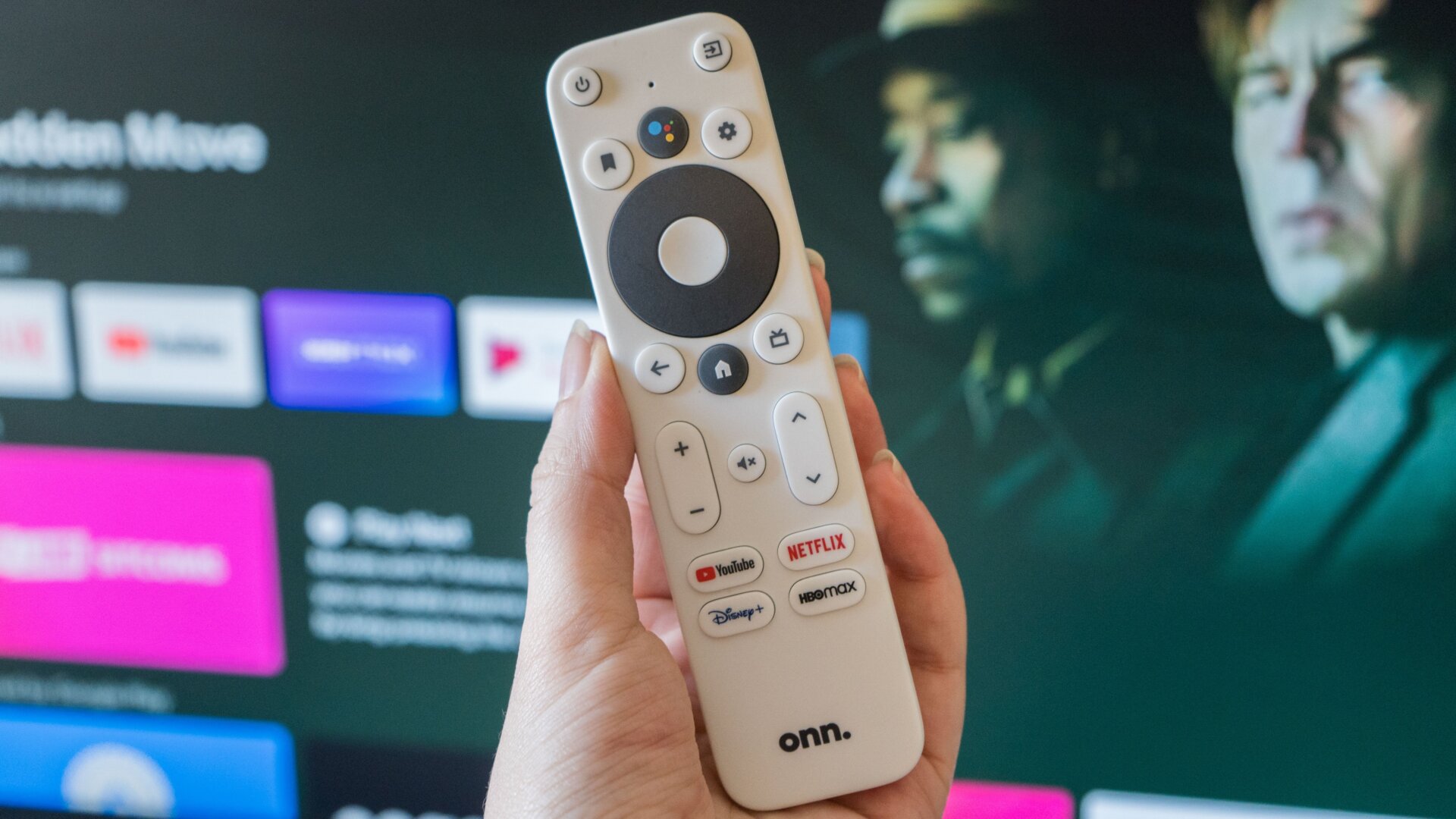 The Onn FHD Streaming Stick’s remote isn’t fancy, but it’s got a button for everything. 