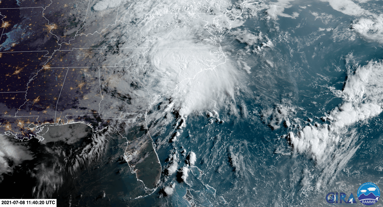 Tropical Storm Elsa over the Carolinas.