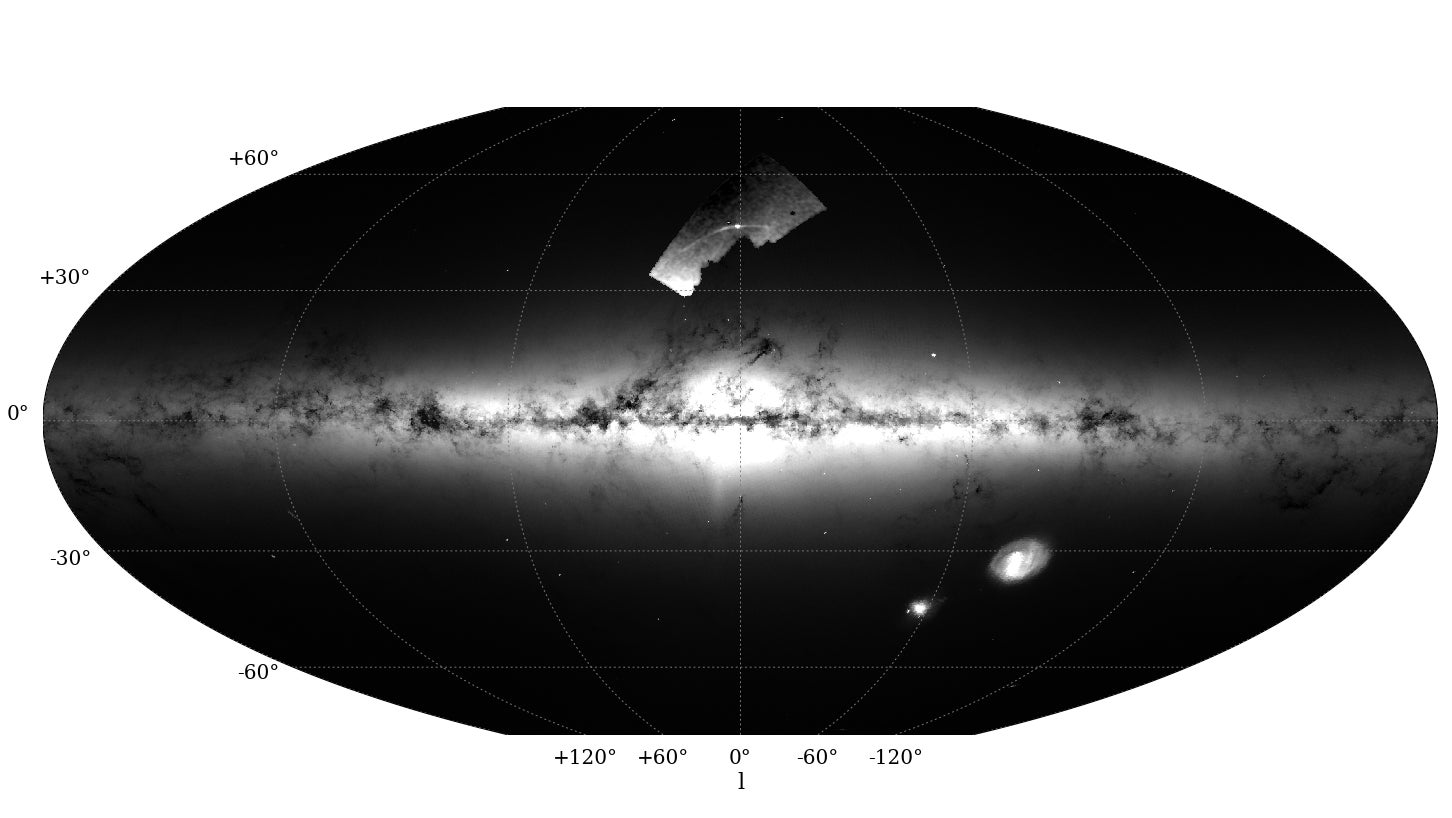 Palomar 5 visible above the rest of the Milky Way, imaged using DECaLS data.