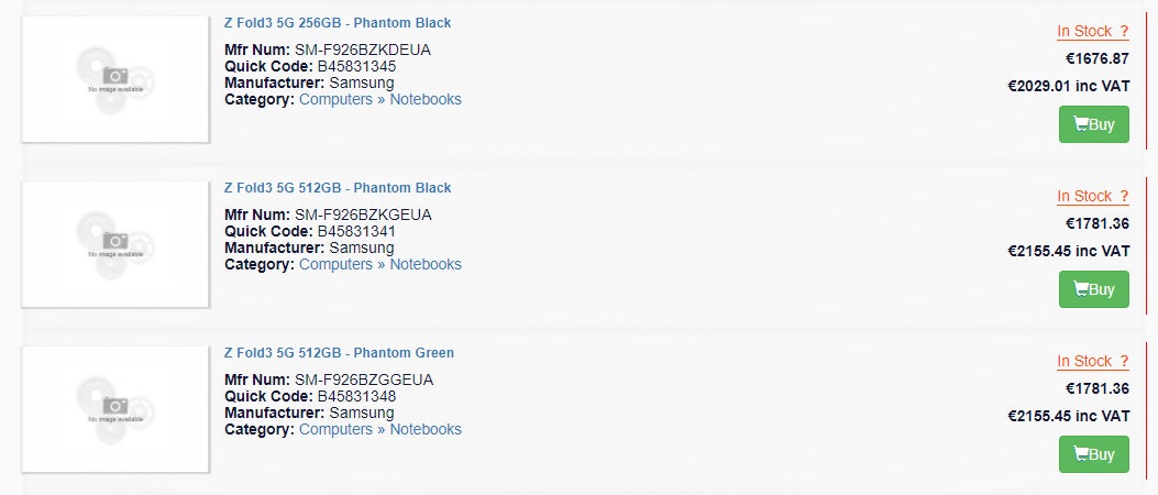 Here’s a screenshot of prices for the Galaxy ZFold 3 according to European retailer LambdaTek. 