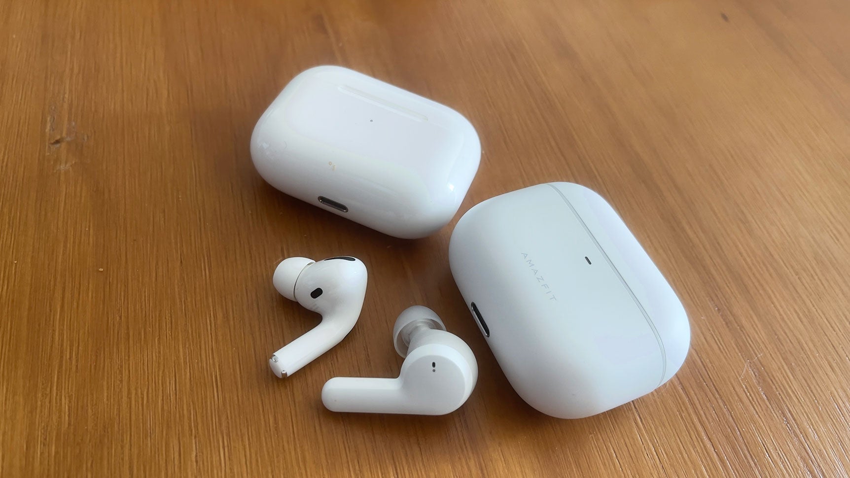 There’s definitely a difference between the Powerbuds and AirPods Pro up close, but you can see how they look very similar at a glance.
