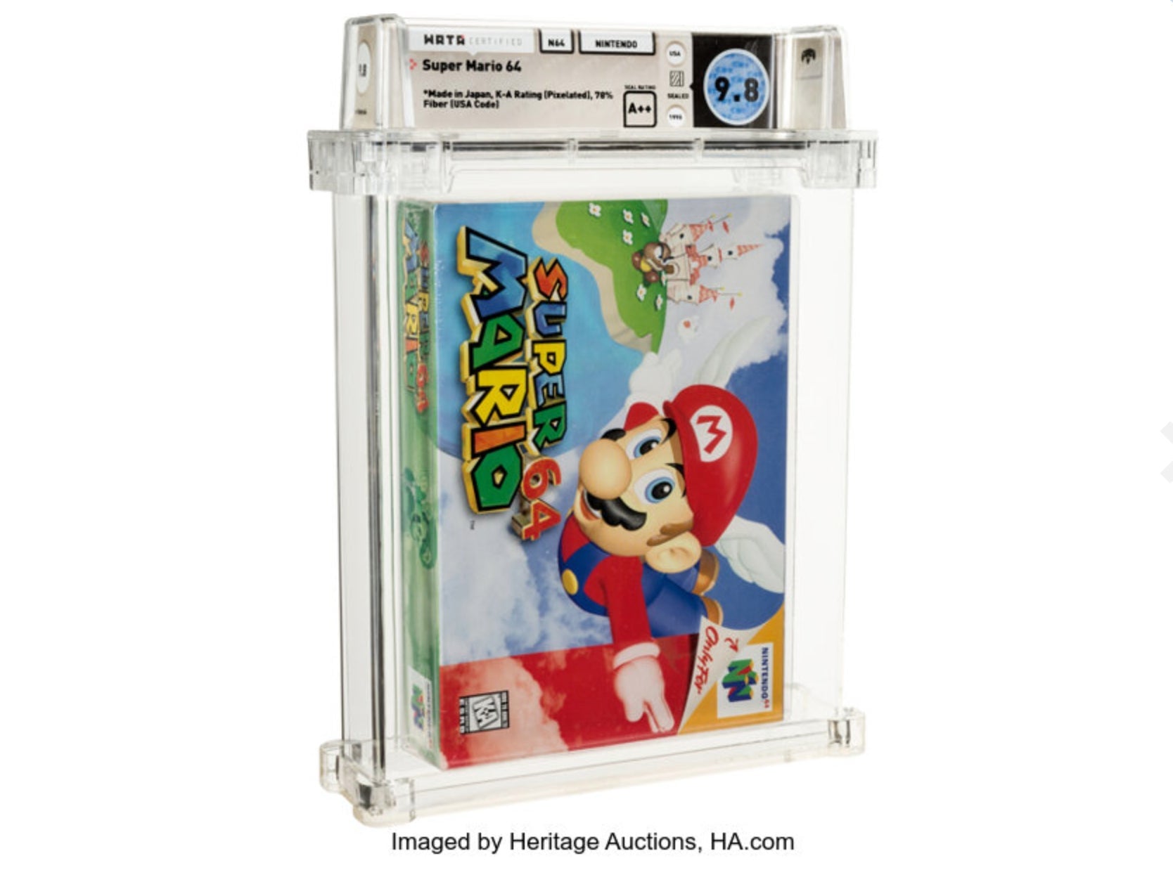 The  copy of Super Mario 64 that was sold for $1.56 million at auction on  Sunday, becoming the highest selling video game cartridge ever sold.