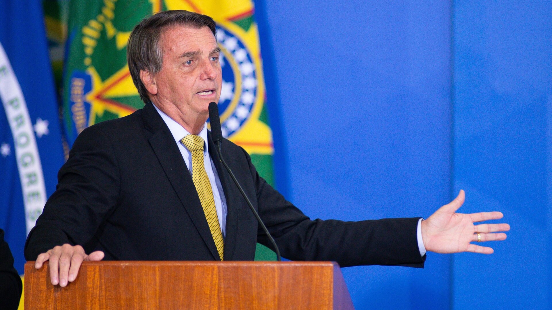 Brazilian President Jair Bolsonaro seen here at a speech at Planalto Government Palace in June 2021.