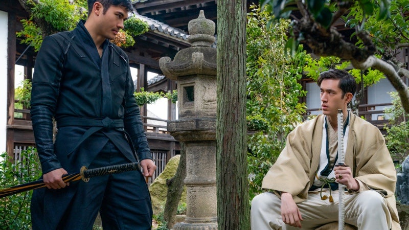 Henry Golding and Andrew Koji as Snake Eyes and Storm Shadow in Snake Eyes: G.I. Joe Origins.