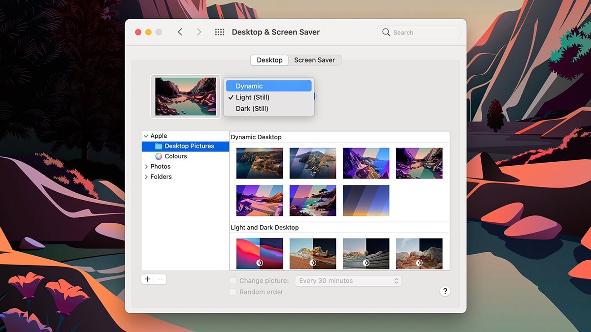 Dynamic wallpapers in macOS.