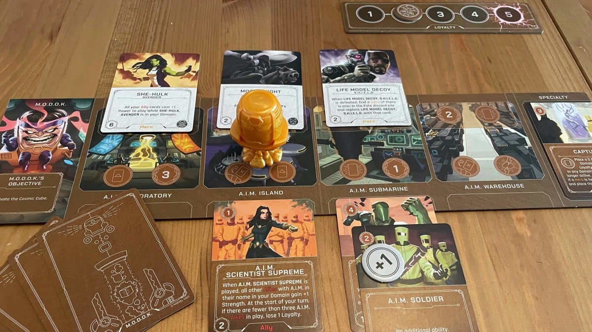 M.O.D.O.K.’s board is all about building up allies. The fewer you have, the more points you lose.