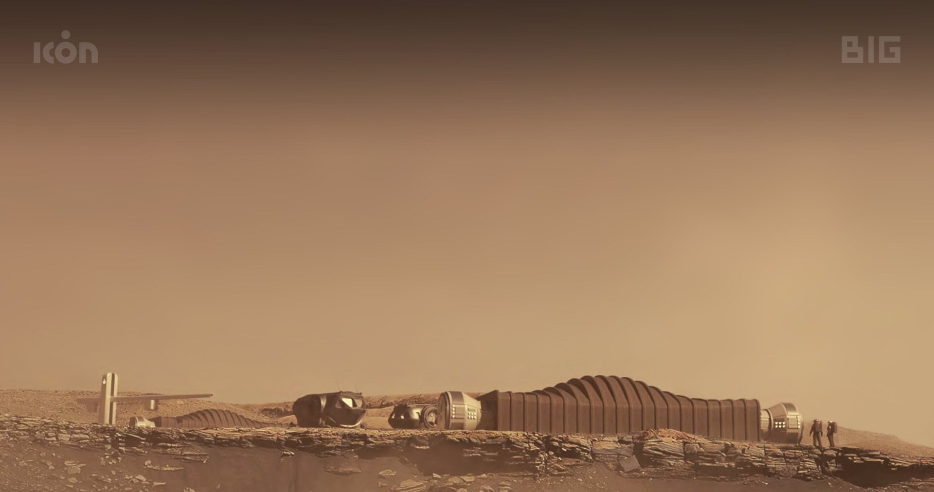 Artistic conception of the Mars Dune Alpha habitat as it would appear on Mars.