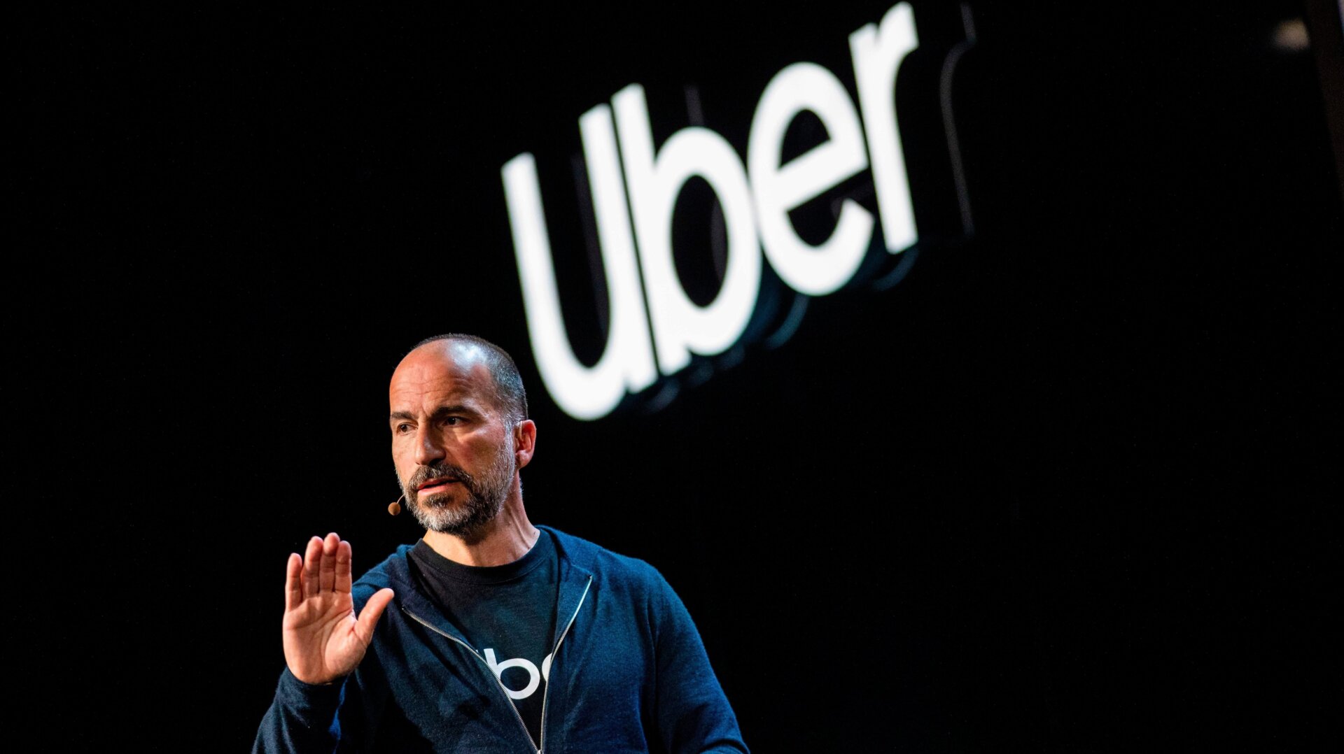 Uber CEO Dara Khosrowshahi addresses the audience during the keynote at the start an Uber products launch in San Francisco, California on September 26, 2019.