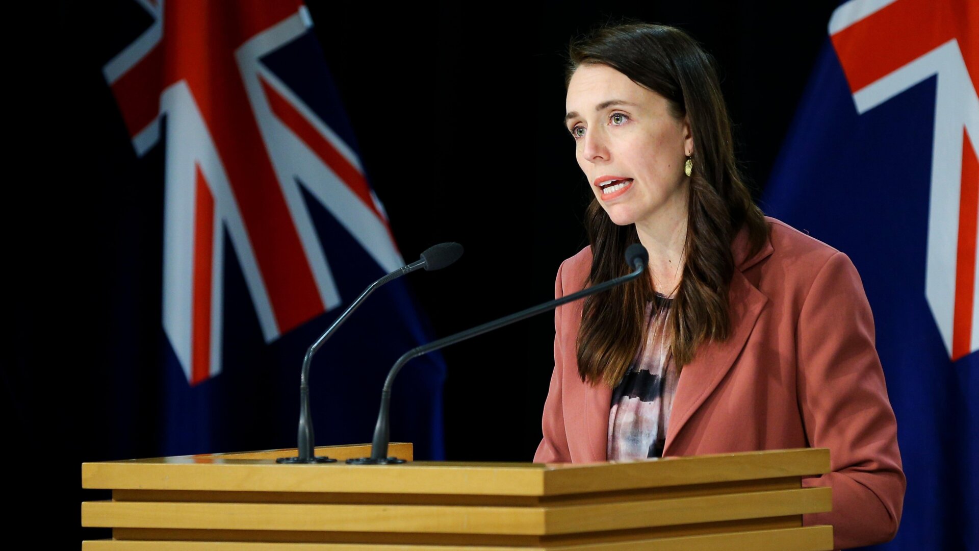 Prime Minister Jacinda Ardern speaks to media during a press conference at Parliament on August 17, 2021 in Wellington, New Zealand.
