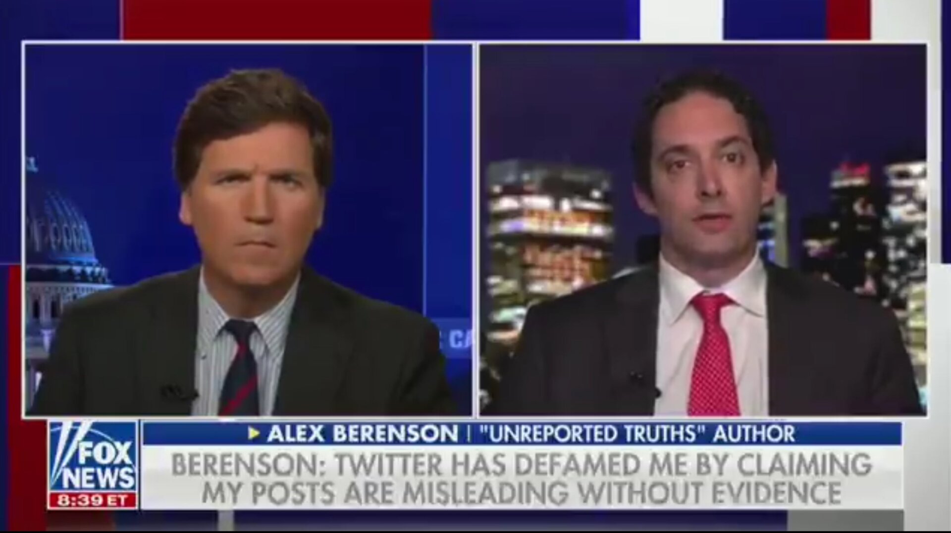 Anti-vaccine conspiracy theorist Alex Berenson bemoaning his Twitter ban on Tucker Carlson’s show on Aug. 30, 2021.