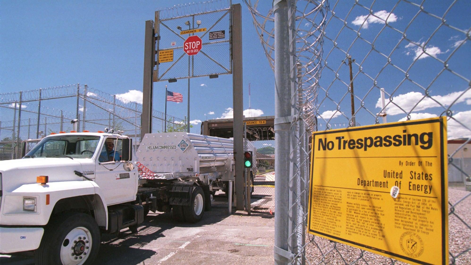 A truck leaving the heavily guarded Plutonium Facility at Los Alamos National Laboratory in Los Alamos, New Mexico, in June 1999.