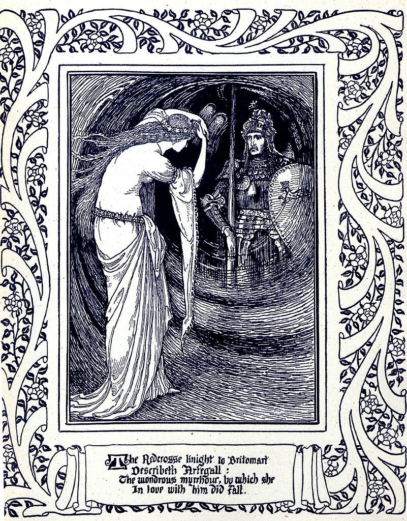 Britomart meets the Redcross Knight in this illustration from The Faerie Queene by G. Allen London. From the Digital Collections of the University of Maryland.
