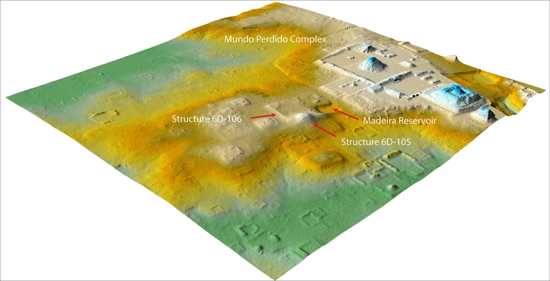 Lidar image showing the newly discovered complex. The city of Tikal is shown at top right.