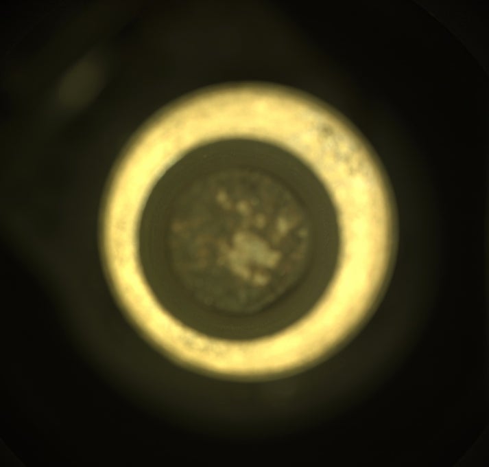A sample imaged by Perseverance’s CacheCam in the belly of the rover on September 8.