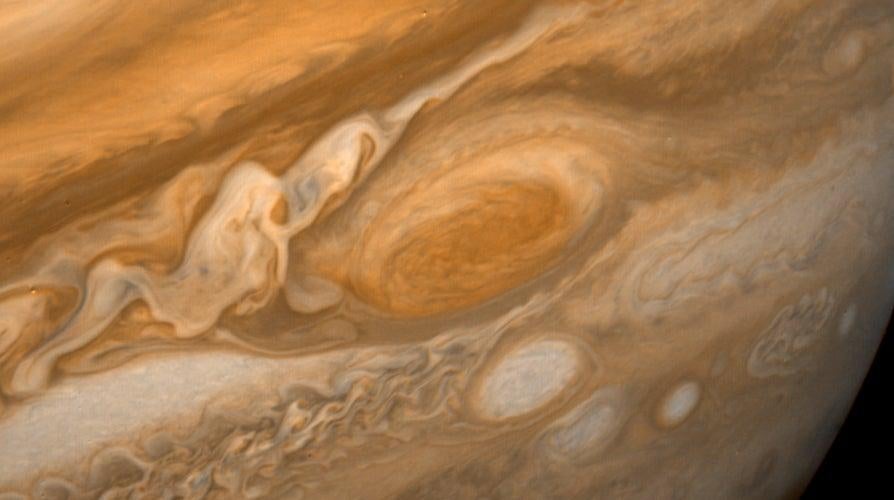 The Great Red Spot, as imaged by Voyager 1 in 1979.