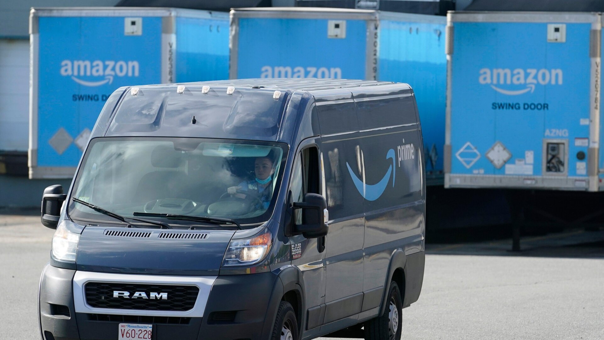 An Amazon delivery van outside of a warehouse in Dedham, Massachusetts on Oct. 1, 2020.