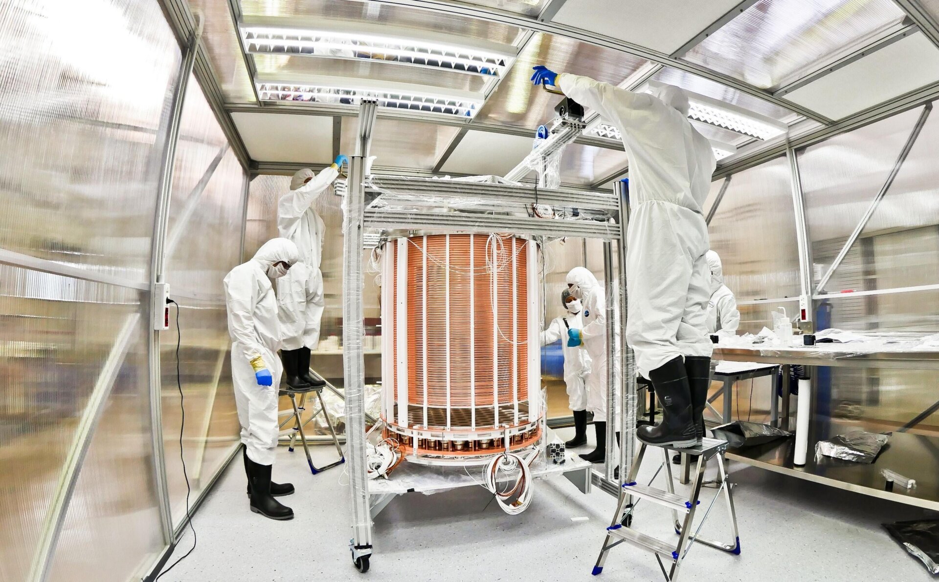 The XENON1T Time Projection Chamber TPC in a clean room.