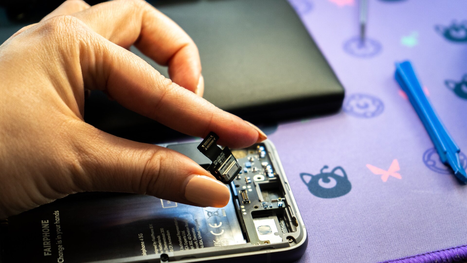 I was admittedly reluctant to do this, but here I’m holding the USB-C module from the Fairphone 4.