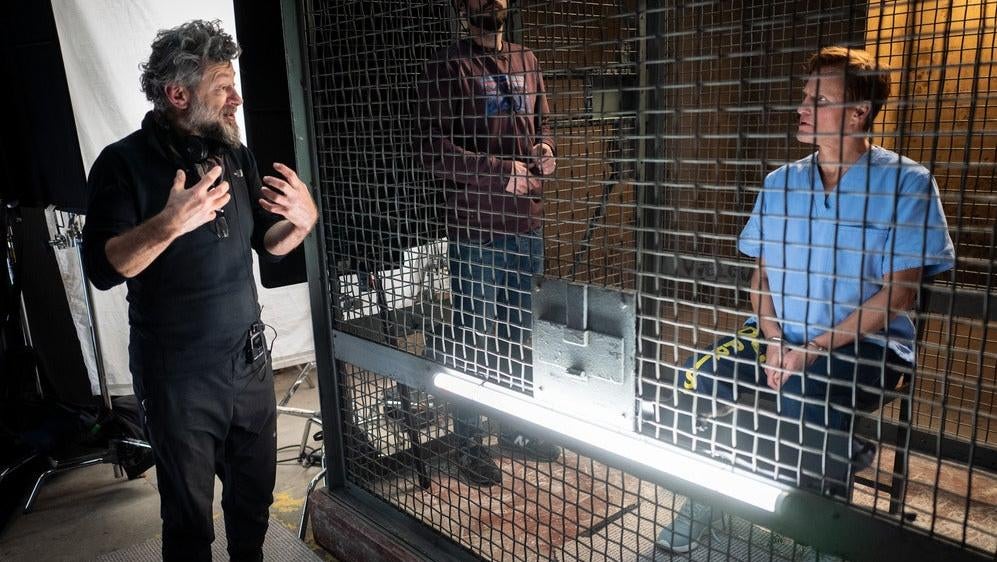 Serkis on set with Woody Harrelson.