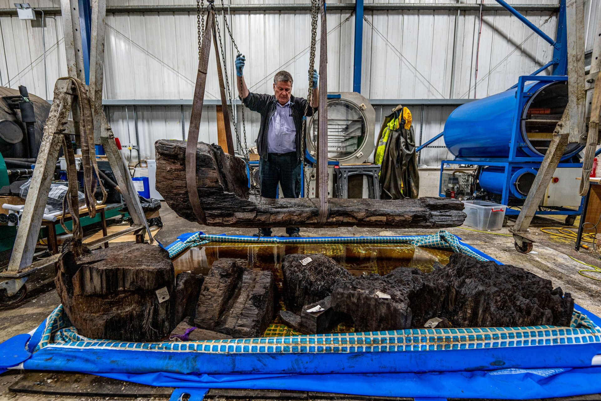 Ian Panter, the head of conservation at the York Archaeological Trust, with the coffin.