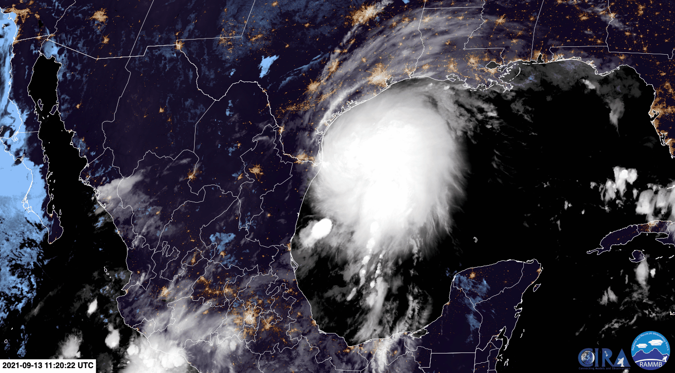 Tropical Storm Nicholas spinning off the Texas coast.